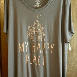 Disney Castle T-shirt My Happy Place 3X Cutout Shoulders Gray Gold New
